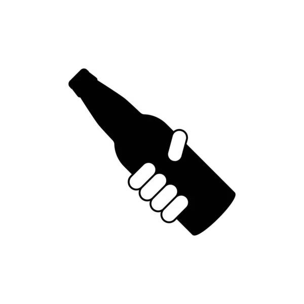 Mano Sostiene Una Botella Cerveza Ilustración Vectorial Aislada Blanco Negro — Vector de stock
