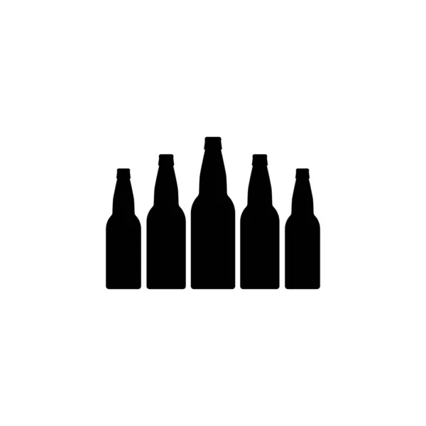Five Beer Bottle Together Isolated Vector Illustration Silhouette — Stock Vector