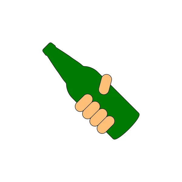 Ręka Trzyma Butelkę Piwa Kolorowy Izolowany Wektor Ilustracji Rysunek Białym — Wektor stockowy