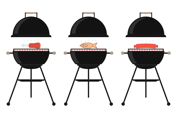 Parrilla Barbacoa Bbq Con Carne Pescado Salchicha Ilustración Vectorial — Vector de stock