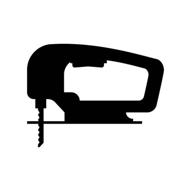 Elektrikli tahta testeresi. Yapboz gibi. Elektrikli alet. Siluet, beyaz arkaplanda vektör çizimi.