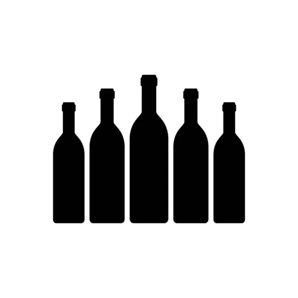 Conjunto Siluetas Botella Vino Negro Ilustración Vectorial Dibujo Clipart Cinco — Vector de stock