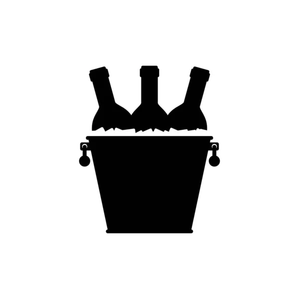 Μπουκάλια Κρασιού Μεταλλικό Κουβά Εικονίδιο Διάνυσμα Επίπεδη Απεικόνιση Επεξεργάσιμο Πρότυπο — Διανυσματικό Αρχείο