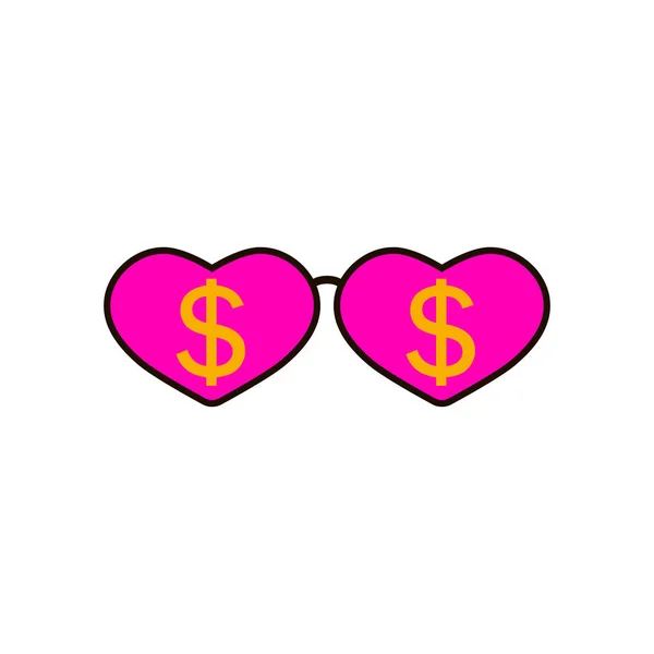 Srdečně Růžové Brýle Zlatým Dolarem Ilustrace Ikony Vektorové Značky — Stockový vektor