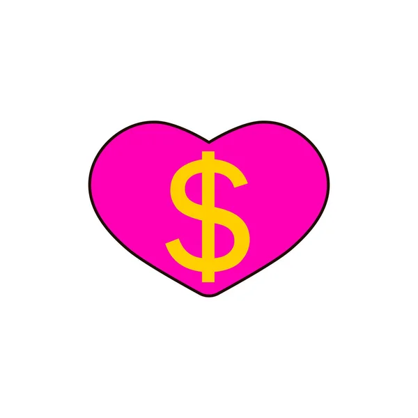 Růžové Srdce Symbolem Zlatého Dolaru Ilustrace Ikony Vektorové Značky — Stockový vektor