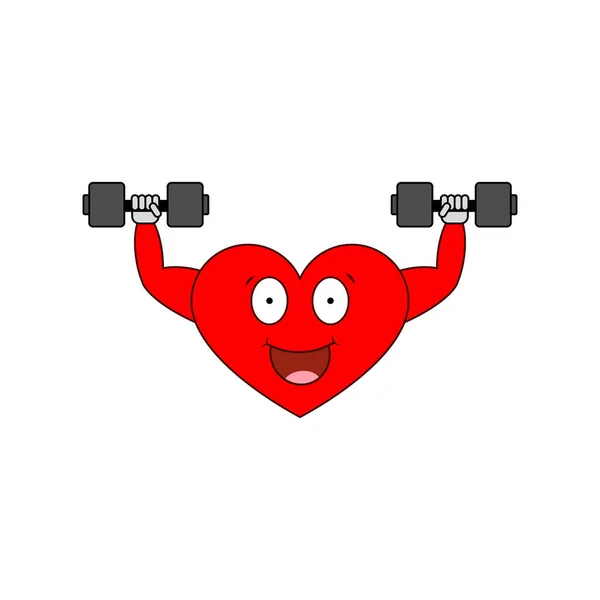 Silné Srdce Činkou Vektorové Kreslené Srdce Postava Dělá Posilování — Stockový vektor