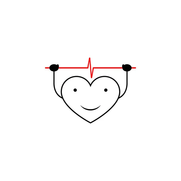 Heart Icon Heart Beat Line Vector Cartoon Heart Character Heartbeat — Stock Vector