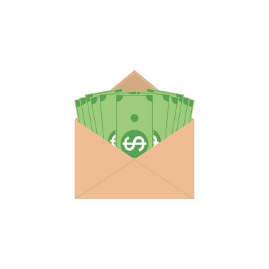 Zarfı parayla açtım. Kağıt paralar. Vektör illüstrasyonu.