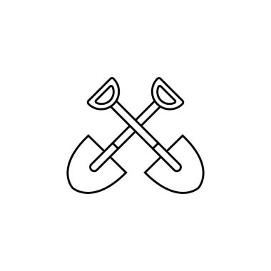 İki çapraz maça simgesi ve logo. Çizgi biçiminde basit eğimli vektör sembolü. Beyaz arkaplanda izole.