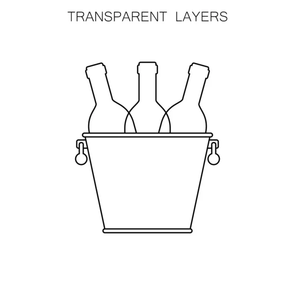 Botellas Vino Cubo Metal Ilustración Vectorial Sobre Fondo Blanco Transparente — Vector de stock
