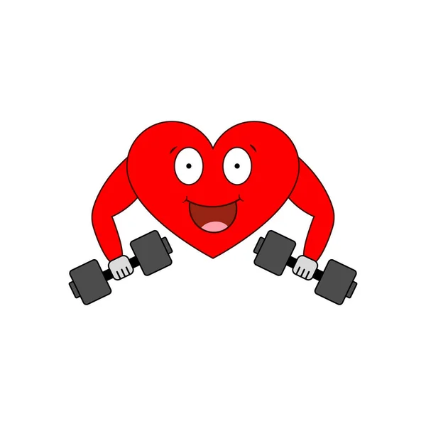 Coeur Fort Avec Haltère Caricature Vectorielle Personnage Cardiaque Faisant Musculation — Image vectorielle