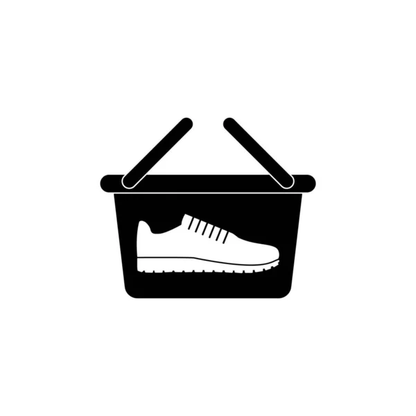 Ikona Koszyka Zakupów Tenisówkami Plastikowy Koszyk Uchwytem Symbolem Buta Ilustracja — Wektor stockowy
