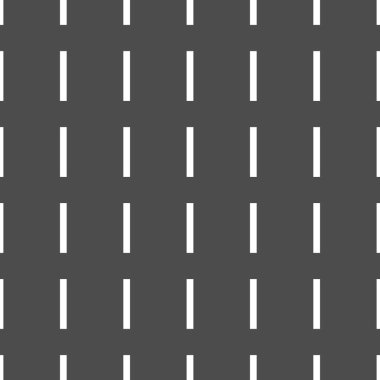 Yol işaretleme arkaplanı. Asfalt ve dikey beyaz çizgiler. Kusursuz ve tekrarlayan desen. Düzenlenebilir vektör çizimi. Üst Görünüm.