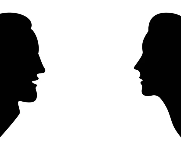 Mužské Ženské Siluety Mluví Proti Sobě Muž Žena Profilovými Obličeji — Stockový vektor