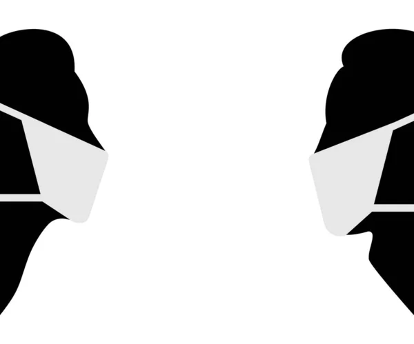戴着口罩的男性和女性轮廓 有脸和头的男人和女人白色背景的矢量说明 — 图库矢量图片