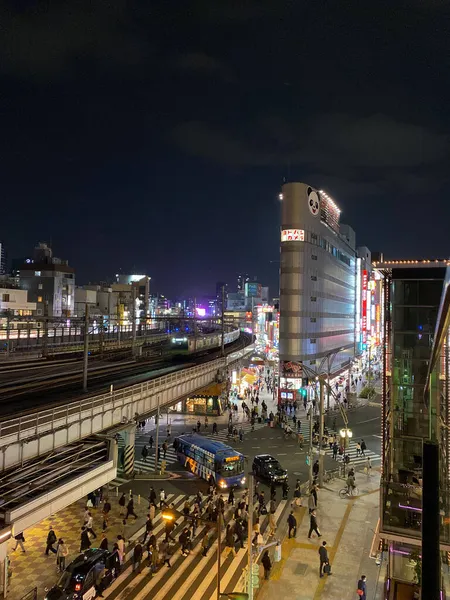 Tokio, Japón - 18 de noviembre de 2019: Vista nocturna de ángulo alto de la calle Ueno Park que conduce a la intersección de la calle Central y la calle Ameyoko en Tokio Imágenes De Stock Sin Royalties Gratis