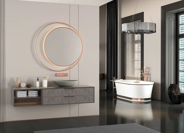 싱크대 샤워실 욕조가 현대식 인테리어 디자인 — 스톡 사진