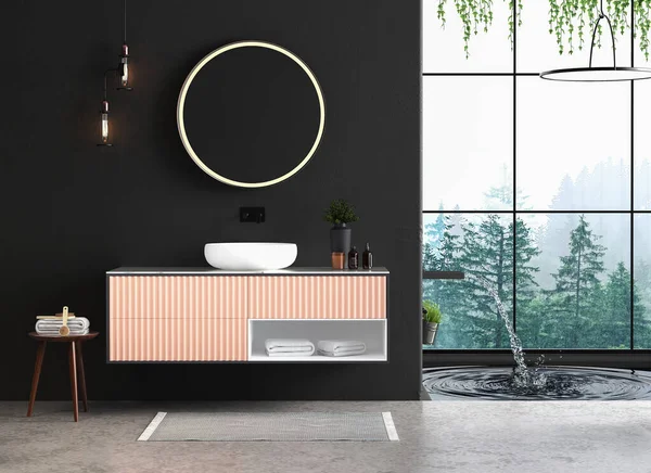 Ahşap Zeminli Modern Banyo Tasarımı — Stok fotoğraf