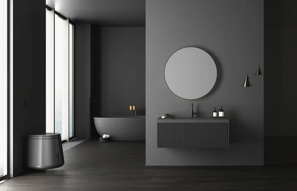 Schwarzes Badezimmer Mit Weißer Badewanne — Stockfoto