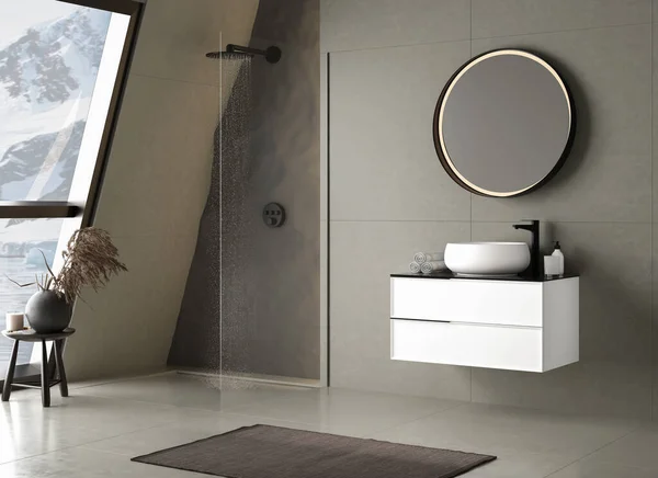 Bagno Interior Design Con Specchio Lavabo — Foto Stock