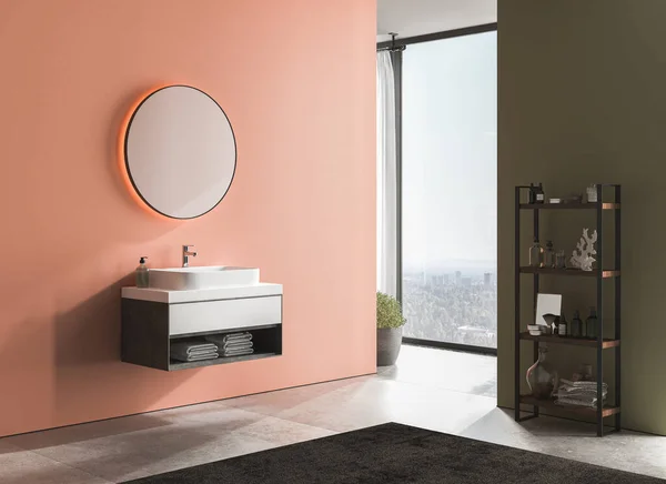Moderní Koupelnový Interiér Umyvadlem Zrcadlem Vykreslování — Stock fotografie