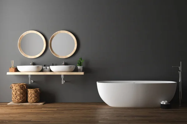 Bagno Moderno Interno Con Vasca Legno — Foto Stock