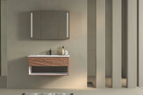 木柜和厨房有水槽 水槽在浴室 3D渲染 — 图库照片