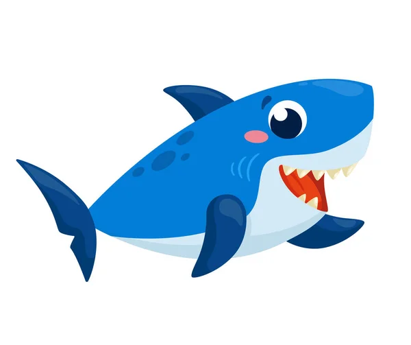 卡通可爱的鲨鱼微笑和波浪 关于白色背景的说明 — 图库矢量图片
