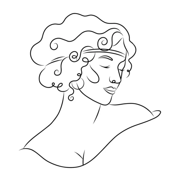 アフロディーテの美しい髪型の若い美しい女の子のシルエット 白を基調としたベクトルイラスト — ストックベクタ