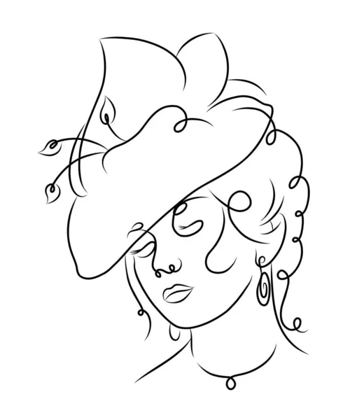 帽子とイヤリングで若い美しい女の子のシルエット 白を基調としたベクトルイラスト — ストックベクタ