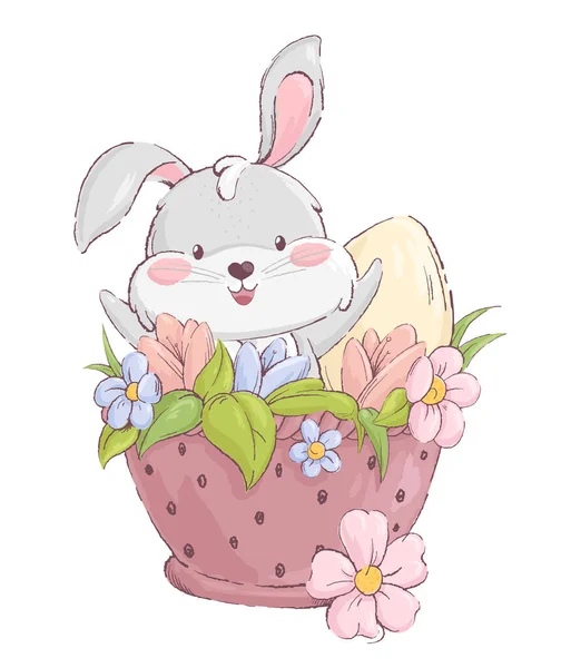 Illustration Vectorielle Lapin Pâques Joyeux Dans Pot Fleurs Sur Fond — Image vectorielle