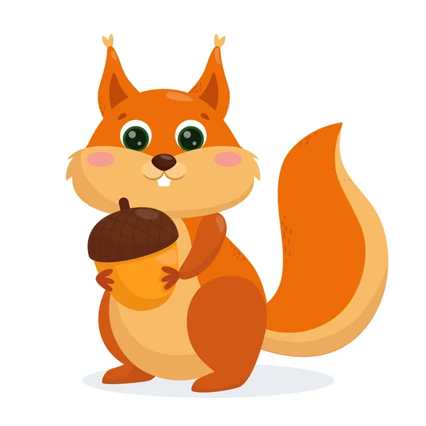 Beautiful Cute Squirrel Holding Acorn Smiling Vector Illustration — Stock Vector