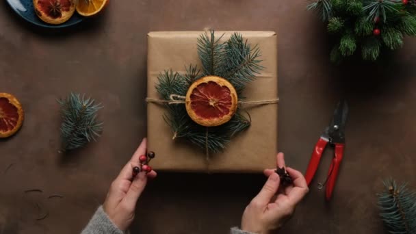 Christmas preparation, packaging of holiday gifts. — Stock Footage Christmas preparation, packaging of holiday gifts. Video Clip