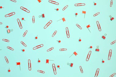 Ofis ya da okulun şablon kompozisyonu, mavi arka planda öğrenci sayfası.