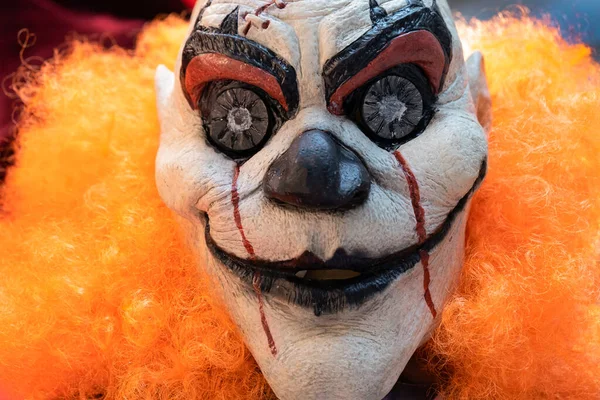 Portrait Bad Bloody Clown Orange Hair Horror Clown Blood Freak Imágenes de stock libres de derechos