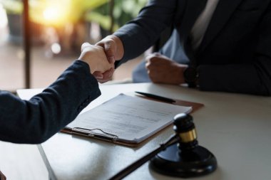 Başarılı bir iş kadını ortaklığı satın almadan sonra tokalaşıyor. Tören Toplantısı ve Grup Destek Konsepti