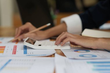 Business woman calculating the companys financial results and budget.