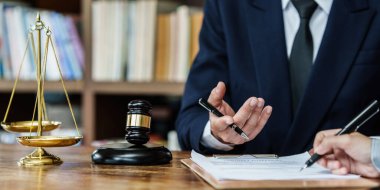 Business woman and lawyers discussing contract. advice, Justice concept.