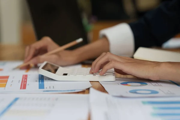 Business Woman Calculating Companys Financial Results Budget — Fotografia de Stock