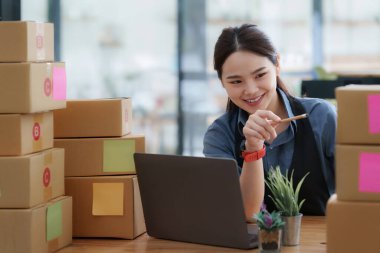 Portrait of modern Asian SME business woman entrepreneur at home office.