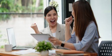 Fund business team has made a successful investment. Achievement triumph concept.