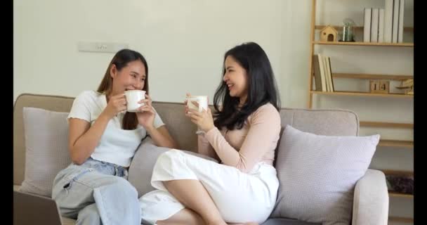Deux Femmes Asiatiques Ayant Une Conversation Animée Agréable Dans Salon — Video