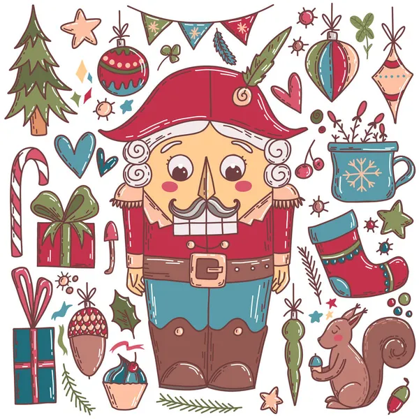 Ilustración Vectorial Conjunto Cascanueces Navidad — Archivo Imágenes Vectoriales