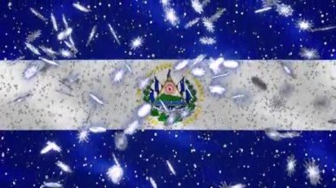 El Salvador 'da Noel ve Yeni Yıl için bayrak sallanıyor ve kar yağışı döngüsü arka planı, döngü