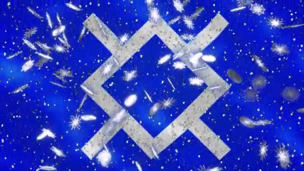 Βόρεια Σαγιέν κυματίζει σημαία και χιονόπτωση κυκλικό φόντο για τα Χριστούγεννα και την Πρωτοχρονιά, βρόχο — Αρχείο Βίντεο