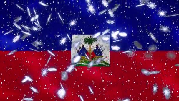 Haïti zwaaien vlag en sneeuwval cyclische achtergrond voor Kerstmis en Nieuwjaar, lus — Stockvideo