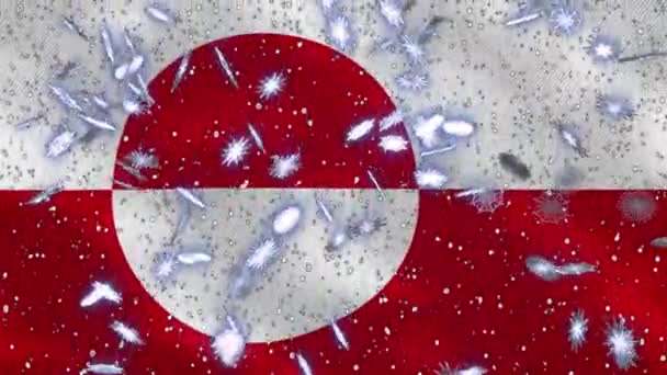 Grönland schwenkt Flagge und Schneefall zyklischen Hintergrund für Weihnachten und Neujahr, Schleife — Stockvideo