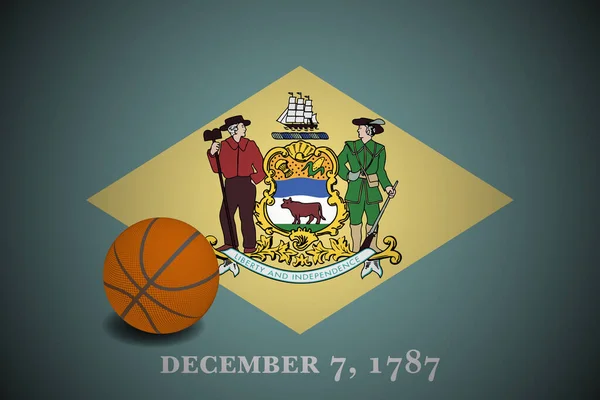 Delaware Zászló Reális Kosárlabda Vektor — Stock Vector
