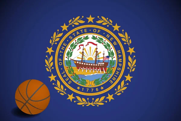 New Hampshire Vlajka Realistickým Basketbalem Vektor — Stockový vektor