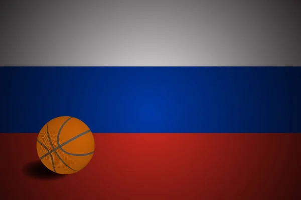 Bandera Rusia Con Bola Baloncesto Realista Vector — Vector de stock